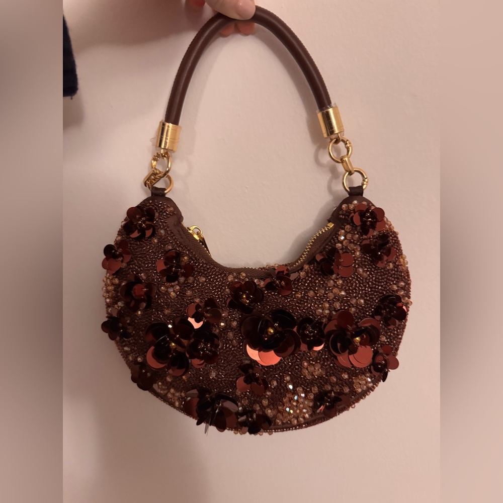 JW PEI Brown Sequin Floral Mini Shoulder Bag